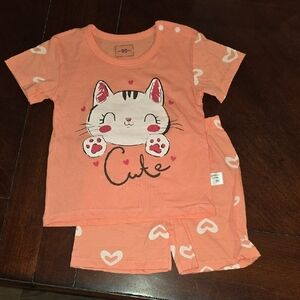 (J66) Charming Peach/pink Cat Kids Matching Set